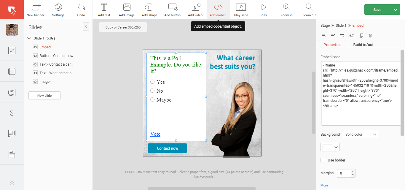 Add Embed Object To A Banner Ad Media